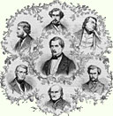 Portrait de Le Gray (en haut au centre) parmi les figures marquantes de la photographie